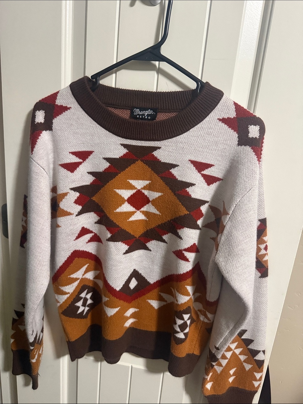 Wrangler Women’s Southwestern Crewneck Sweater - Cream, Brown & Rust